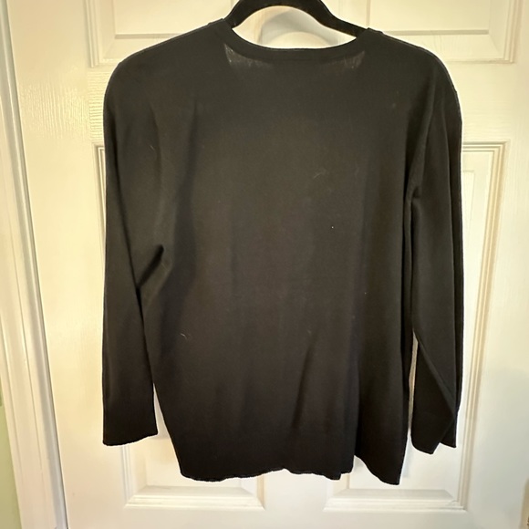 Cable & Gauge Black Cardigan Sweater with Rhinestone Bow Buttons - Picture 2 of 4